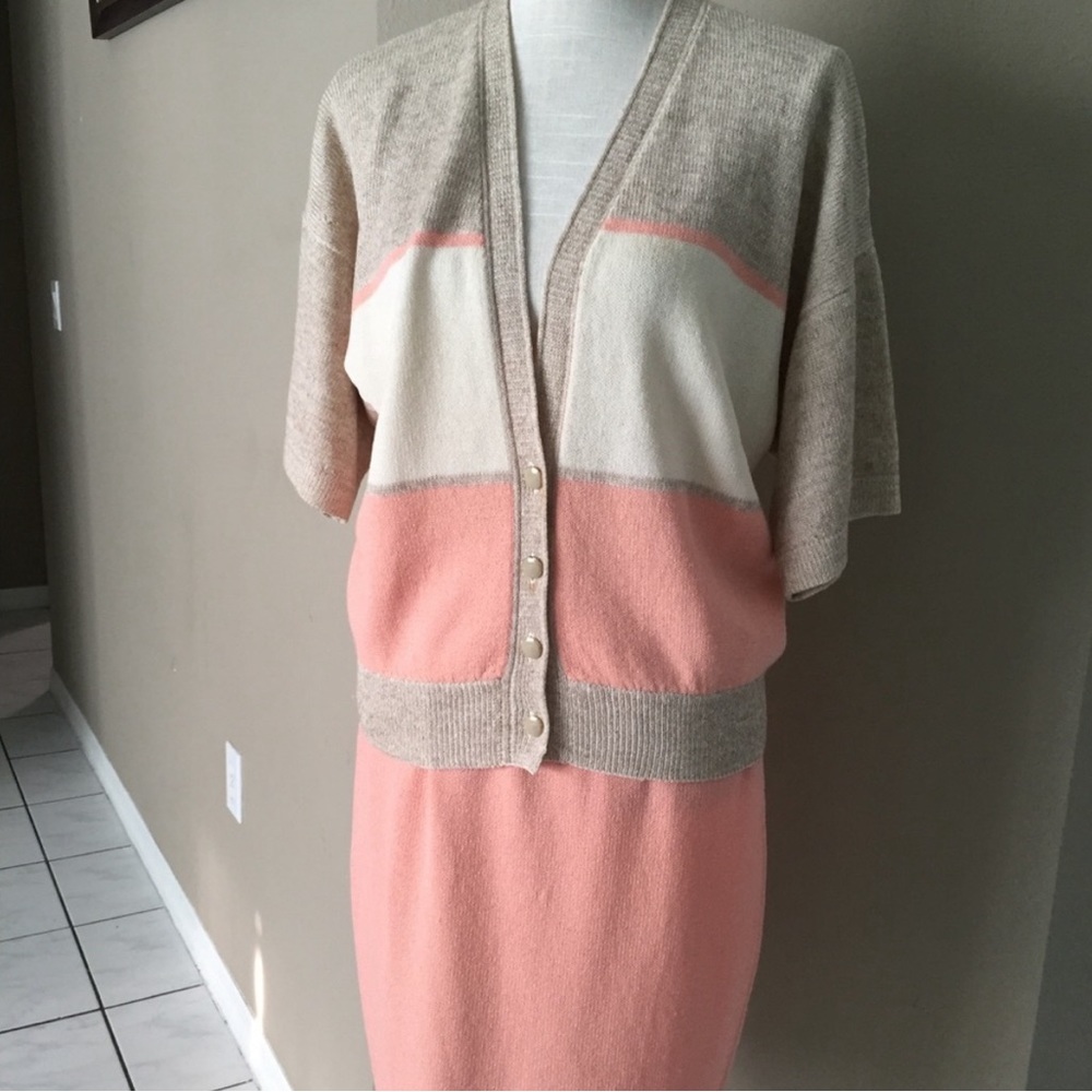St. John Vtg Skirt Suit Santana Knit Wool. Spots were removed my dry cleaner.
